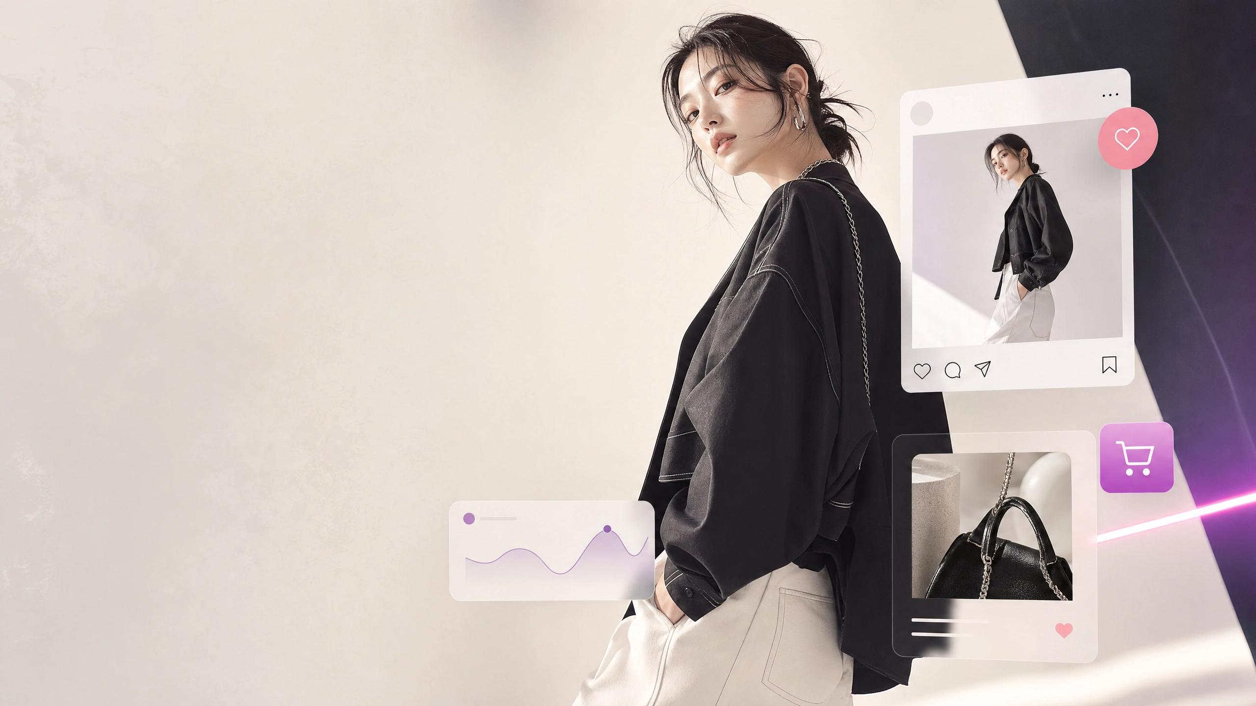 패션 커머스와 SNS 판매 카드를 표현한 셀러브리티 서비스 이미지